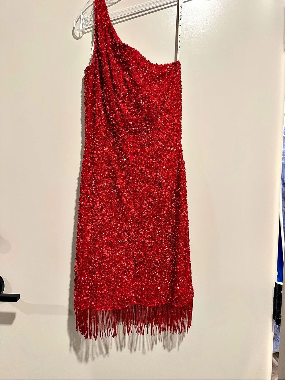 Rachel Allan Red Sequin Fringe Mini Dress Size 6 Like New